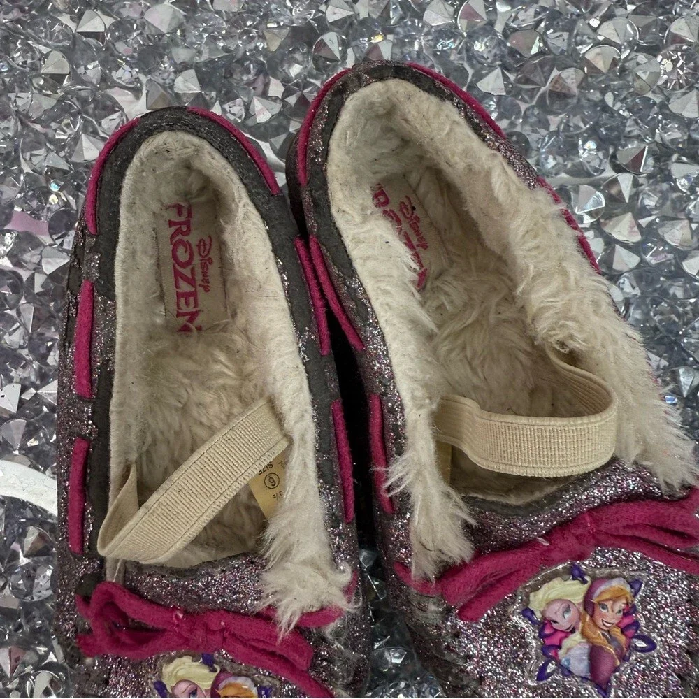 Disney moccasins Frozen Elsa princess sparkly Glitter Slippers with Pink Laces